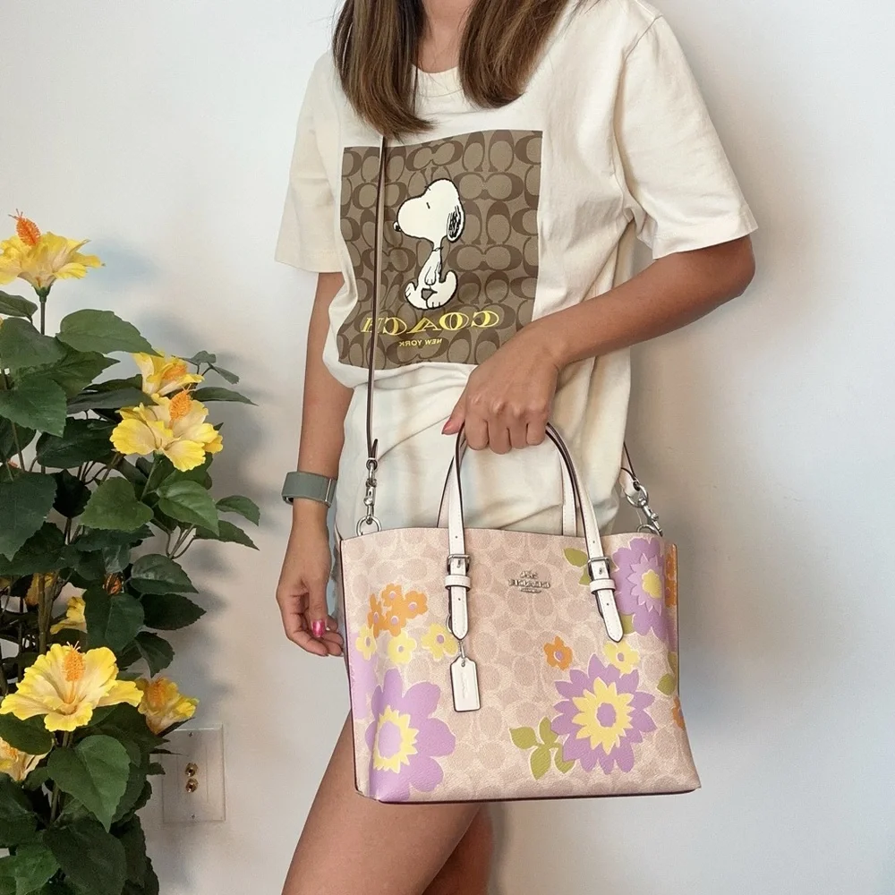 NWT Coach Mollie Tote Bag 25 In Signature Canvas With Floral‎ Print - Picture 9 of 9